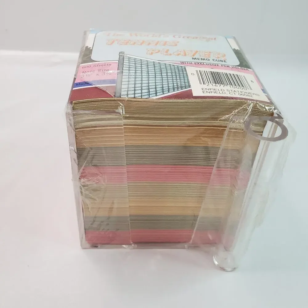 Vtg MEMO CUBE Clear w/Pen Holder - 600 Notes Size: 3.5